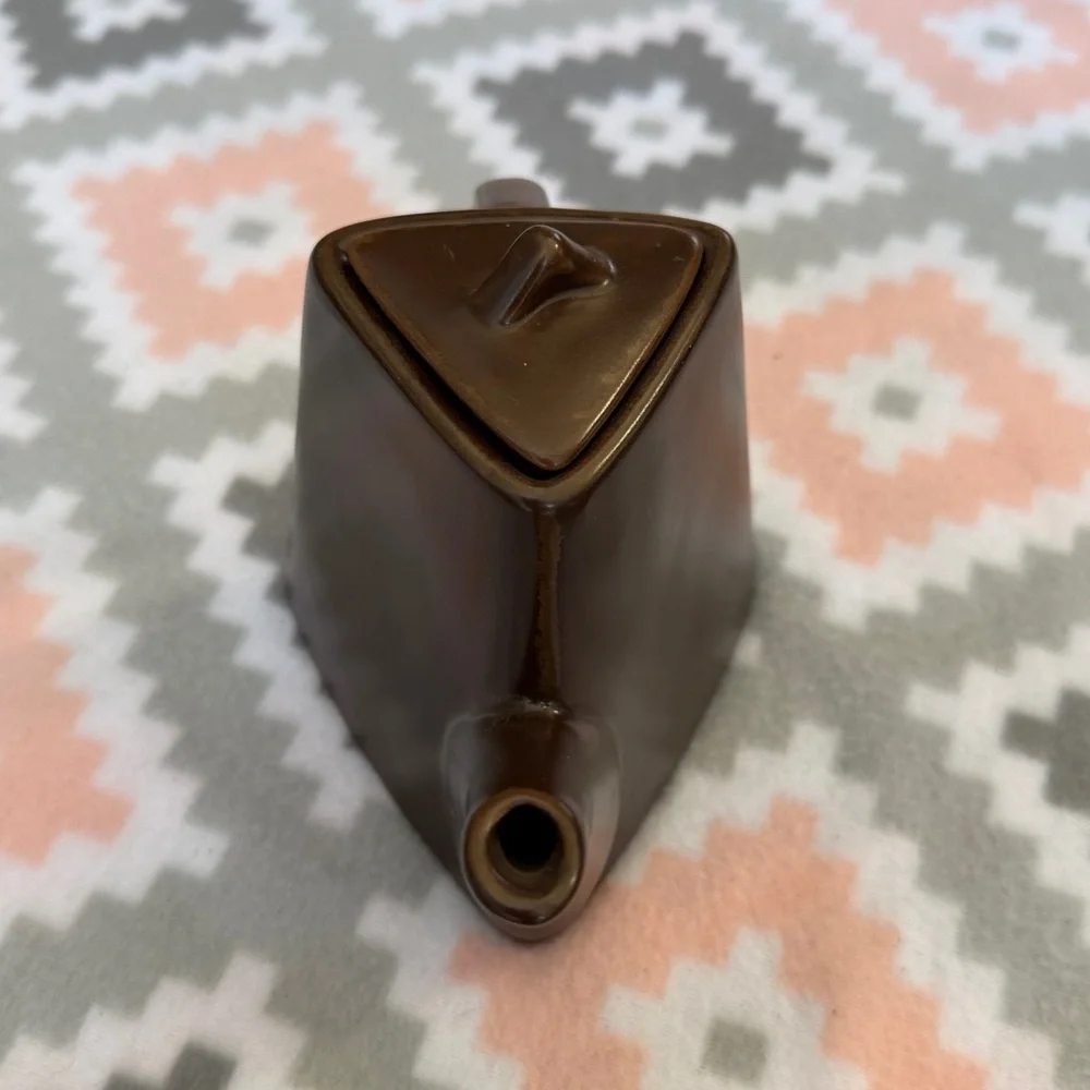 Vintage Brown Ceramic Teapot triangle shape with lid